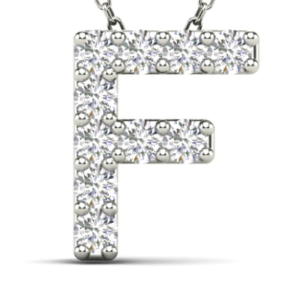 0.10 Ct Natural Diamond Initial "F" Pendant Necklace In 14K Yellow & White Gold
